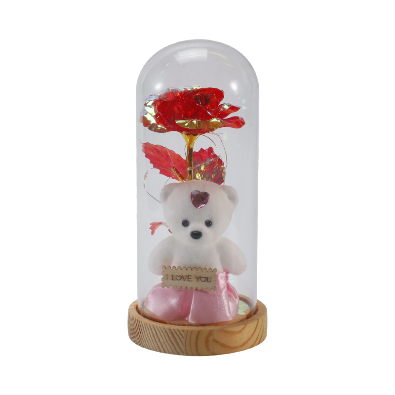Luz de campana de cristal Galaxy Rose (con o sin osito de peluche, varios colores)