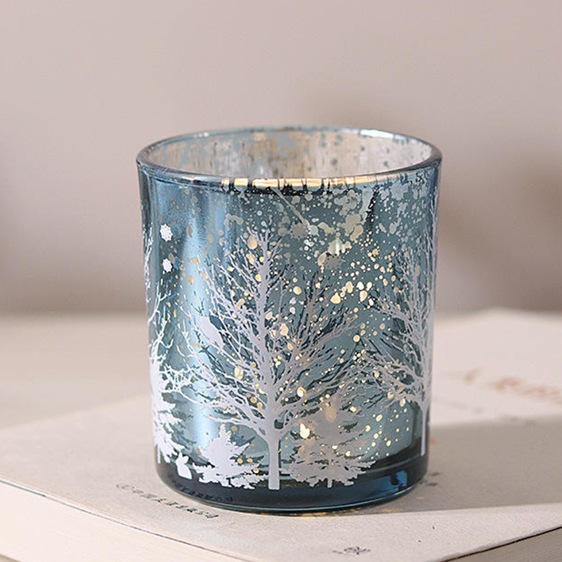 Portavelas de vidrio electrochapado tallado 8×9 cm edición de decoración festiva