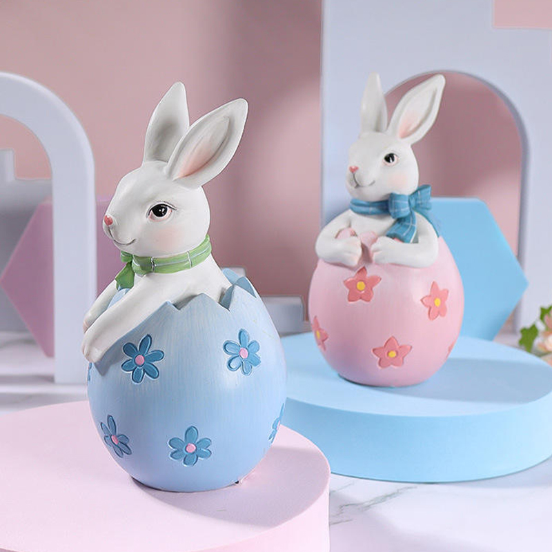 Juego de decoración de figuras de conejito de Pascua de resina de 8*16 cm