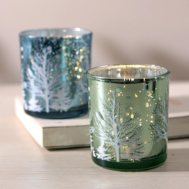 Portavelas de vidrio electrochapado tallado 8×9 cm edición de decoración festiva