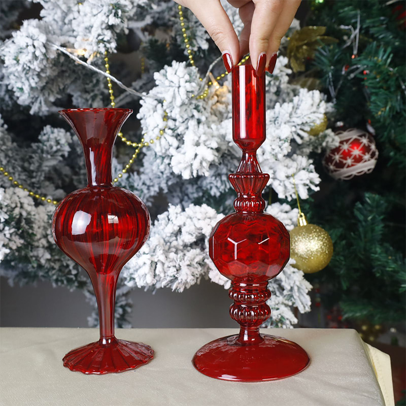 Candelabro de cristal soplado a mano de 18 cm para decoración de mesa navideña