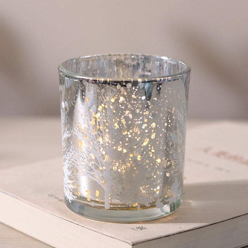 Portavelas de vidrio electrochapado tallado 8×9 cm edición de decoración festiva