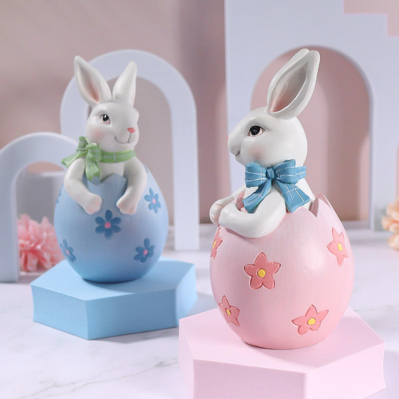 Juego de decoración de figuras de conejito de Pascua de resina de 8*16 cm