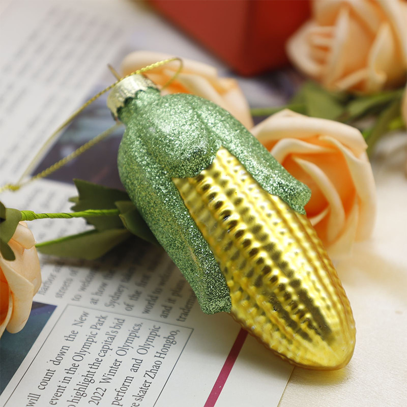 Adornos colgantes de vidrio navideño con forma vegetal