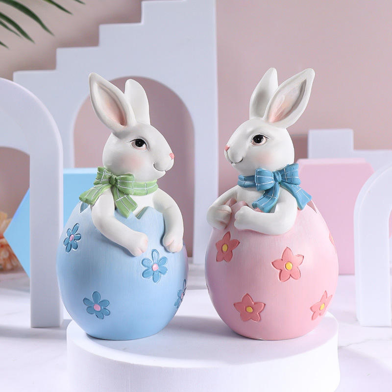 Juego de decoración de figuras de conejito de Pascua de resina de 8*16 cm
