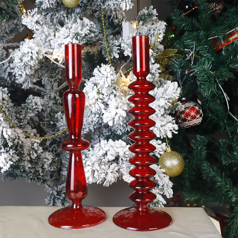 Candelabro de cristal soplado a mano de 18 cm para decoración de mesa navideña