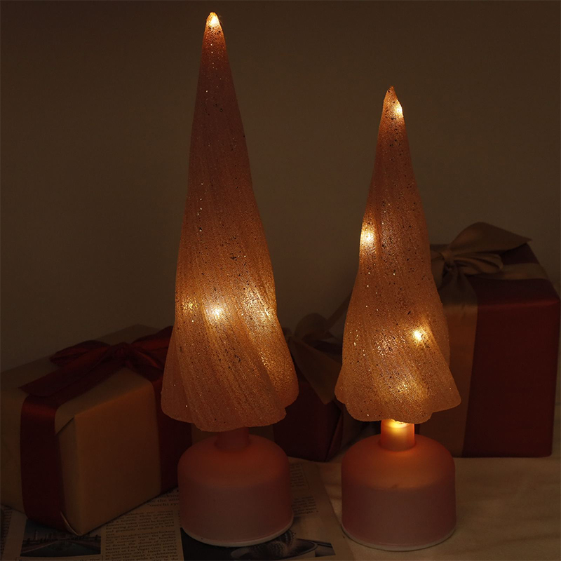 Árbol de Navidad de vidrio giratorio con luces LED 10×33 cm y 10×38 cm