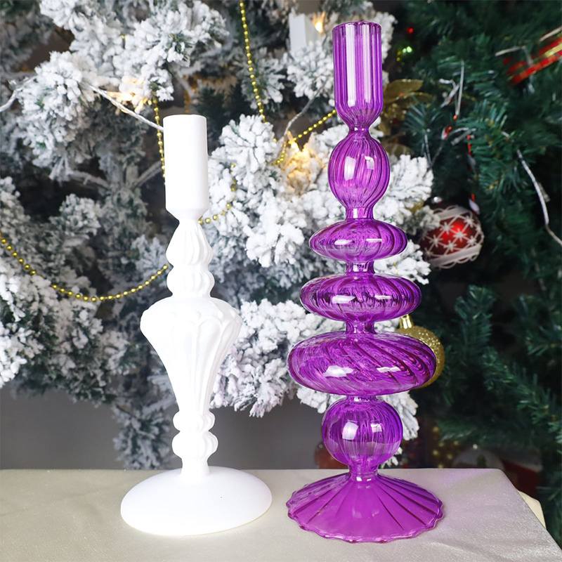Candelabro de cristal soplado a mano de 18 cm para decoración de mesa navideña