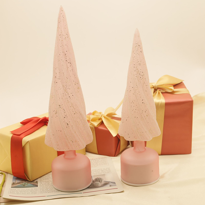Árbol de Navidad de vidrio giratorio con luces LED 10×33 cm y 10×38 cm