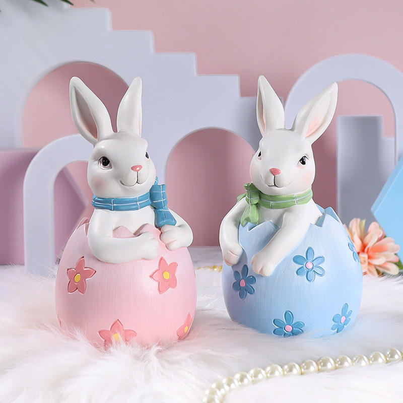 Juego de decoración de figuras de conejito de Pascua de resina de 8*16 cm