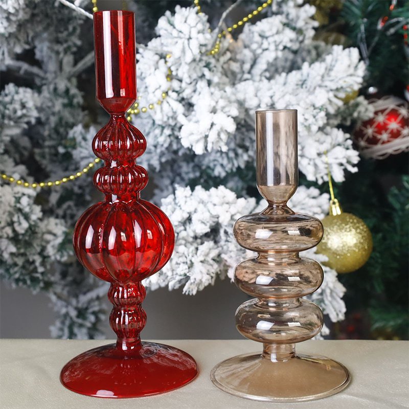 Candelabro de cristal soplado a mano de 18 cm para decoración de mesa navideña