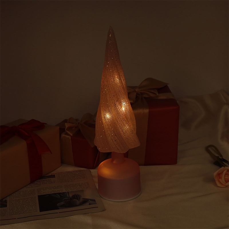 Árbol de Navidad de vidrio giratorio con luces LED 10×33 cm y 10×38 cm