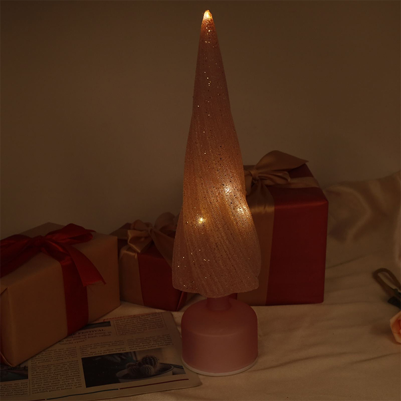 Árbol de Navidad de vidrio giratorio con luces LED 10×33 cm y 10×38 cm