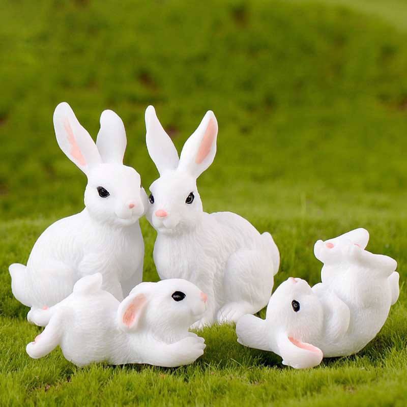 Juego de decoración de figuras de conejito de Pascua de resina de 8 cm