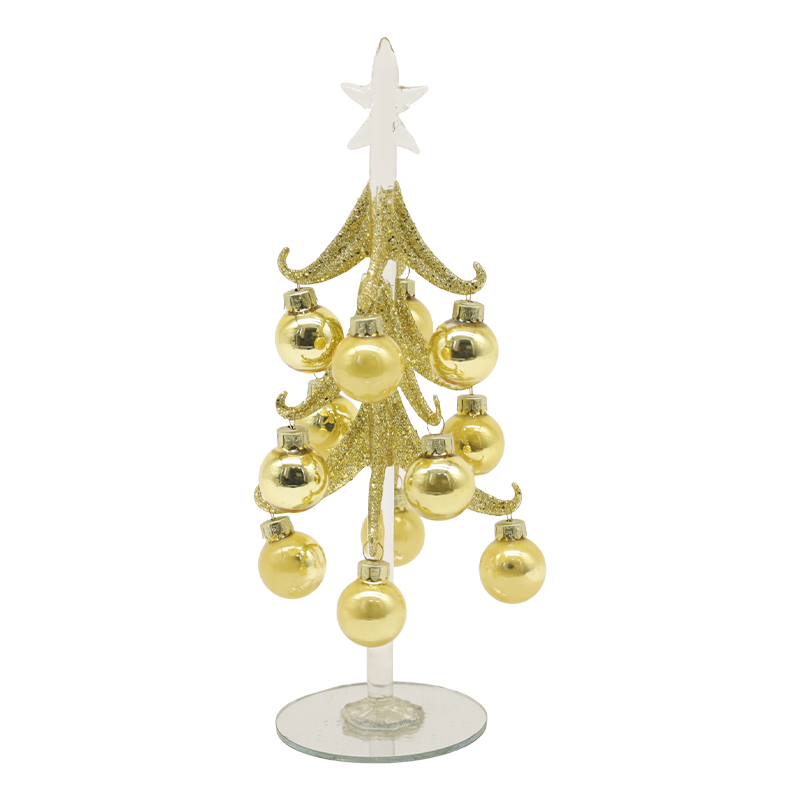 Árbol de Navidad de vidrio dorado festivo, decorado con bolas con opciones de adornos 10×25 cm y 10×30 cm