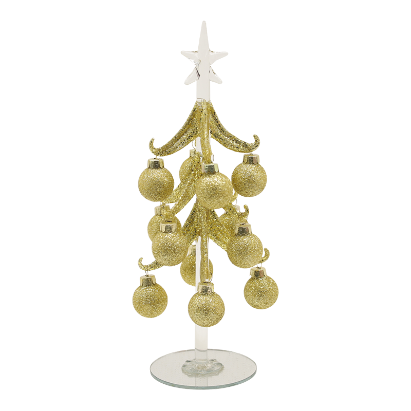 Árbol de Navidad de vidrio dorado festivo, decorado con bolas con opciones de adornos 10×25 cm y 10×30 cm