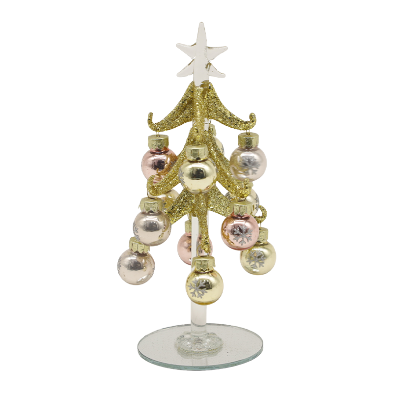 Árbol de Navidad de vidrio dorado festivo, decorado con bolas con opciones de adornos 10×25 cm y 10×30 cm