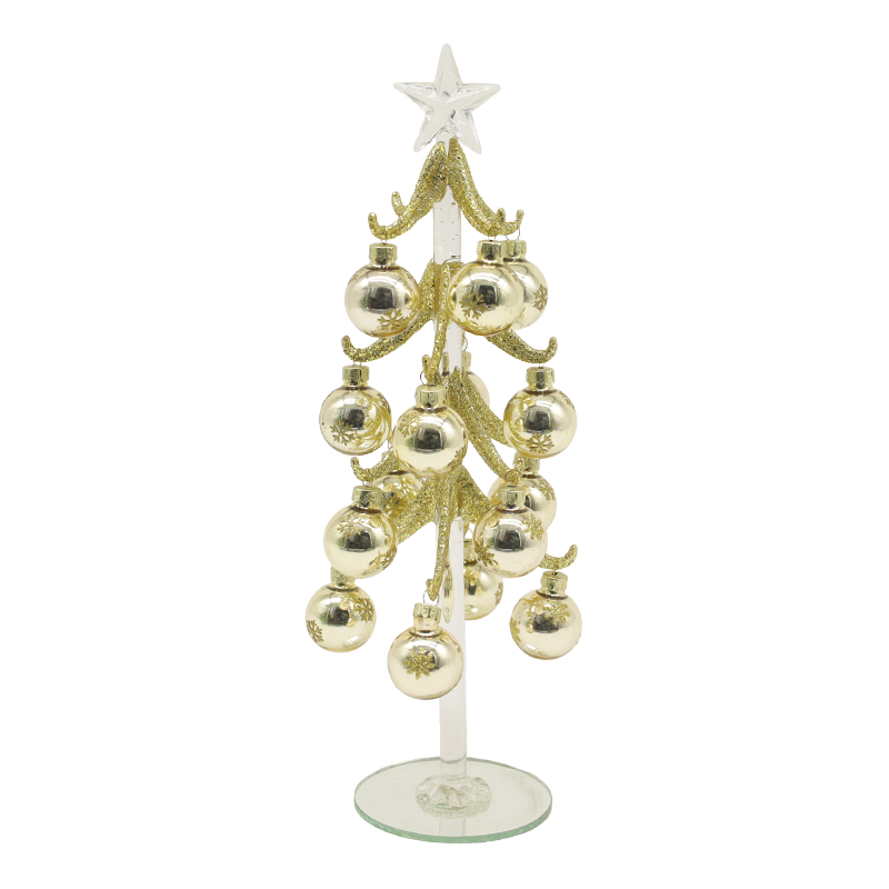 Árbol de Navidad de vidrio dorado festivo, decorado con bolas con opciones de adornos 10×25 cm y 10×30 cm