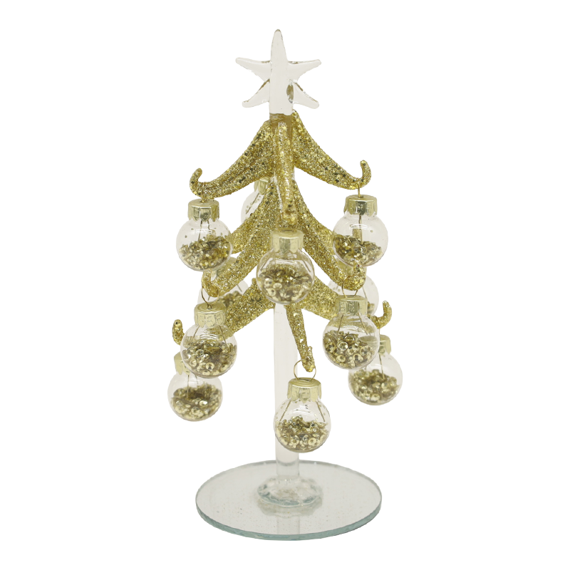 Árbol de Navidad de vidrio dorado festivo, decorado con bolas con opciones de adornos 10×25 cm y 10×30 cm