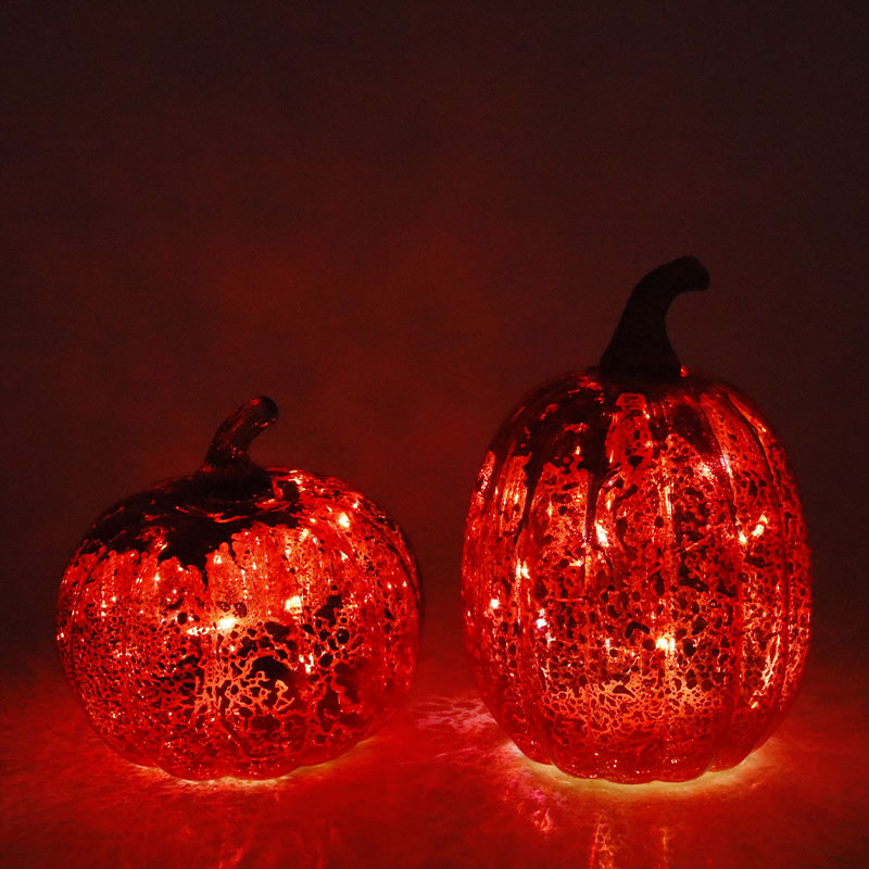 Adorno de mesa con lámpara de calabaza de vidrio LED de Halloween de 12*15 cm