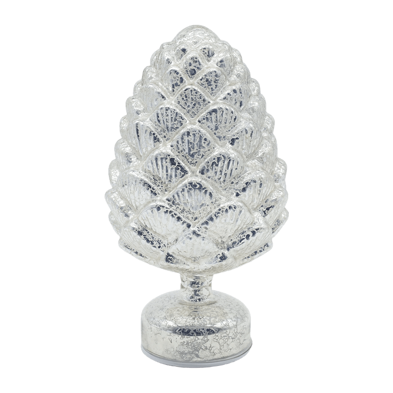 Decoración de piña de Navidad giratoria de vidrio con LED para mesa 15×28 cm y 11×22 cm