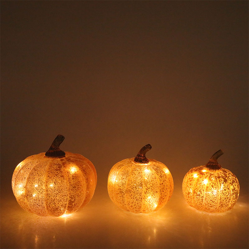 Adorno de mesa con lámpara de calabaza de vidrio LED de Halloween de 10*11,5 cm y 12*15 cm