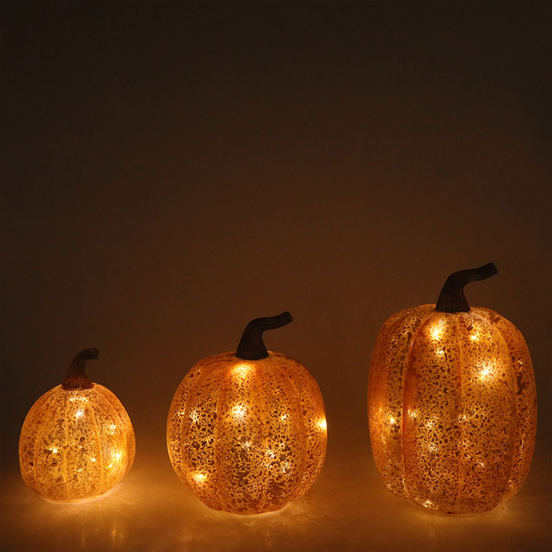 Adorno de mesa con lámpara de calabaza de vidrio LED de Halloween de 10*11,5 cm y 12*15 cm
